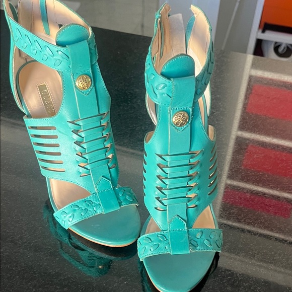 Guess GW Corale  Turquoise High Heel Sandals Sz-7 - Picture 8 of 13